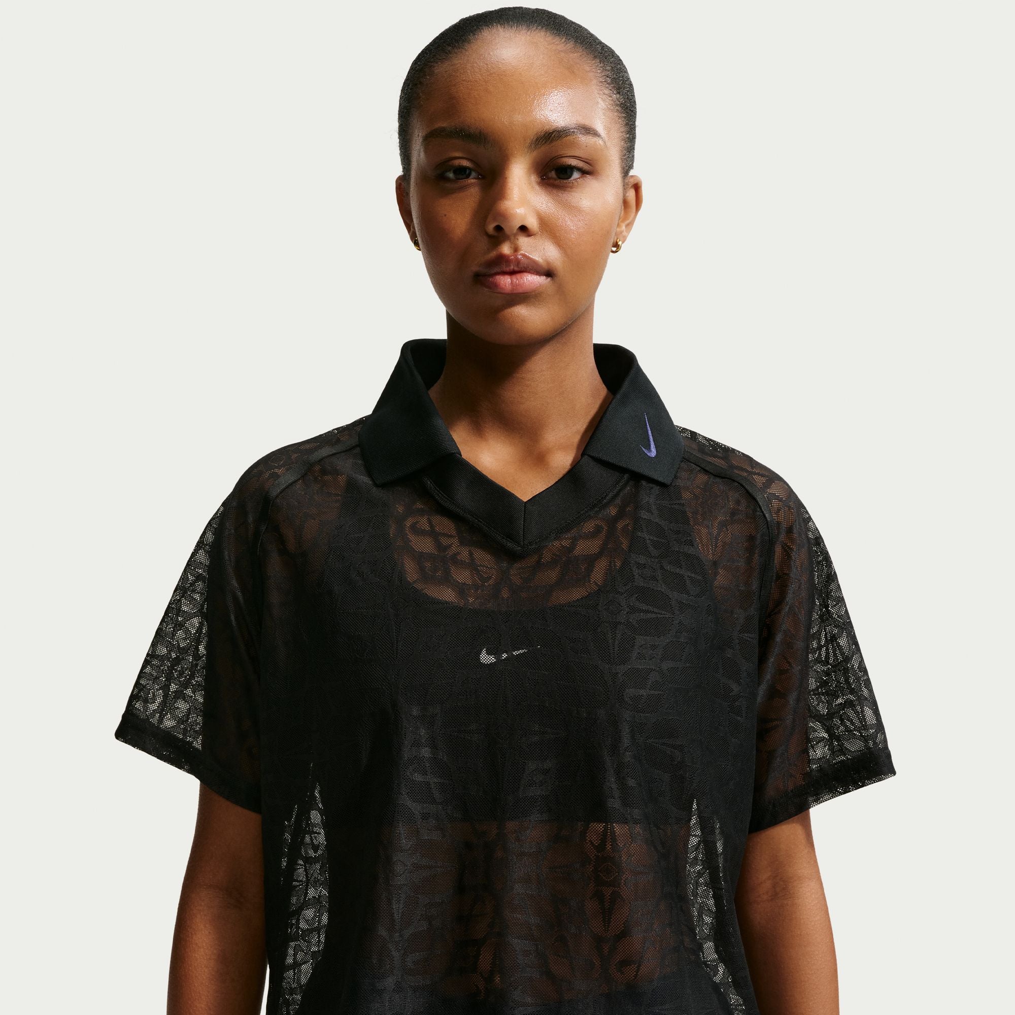 Womens Nike Loose Lace Polo Jersey Top 'Black'