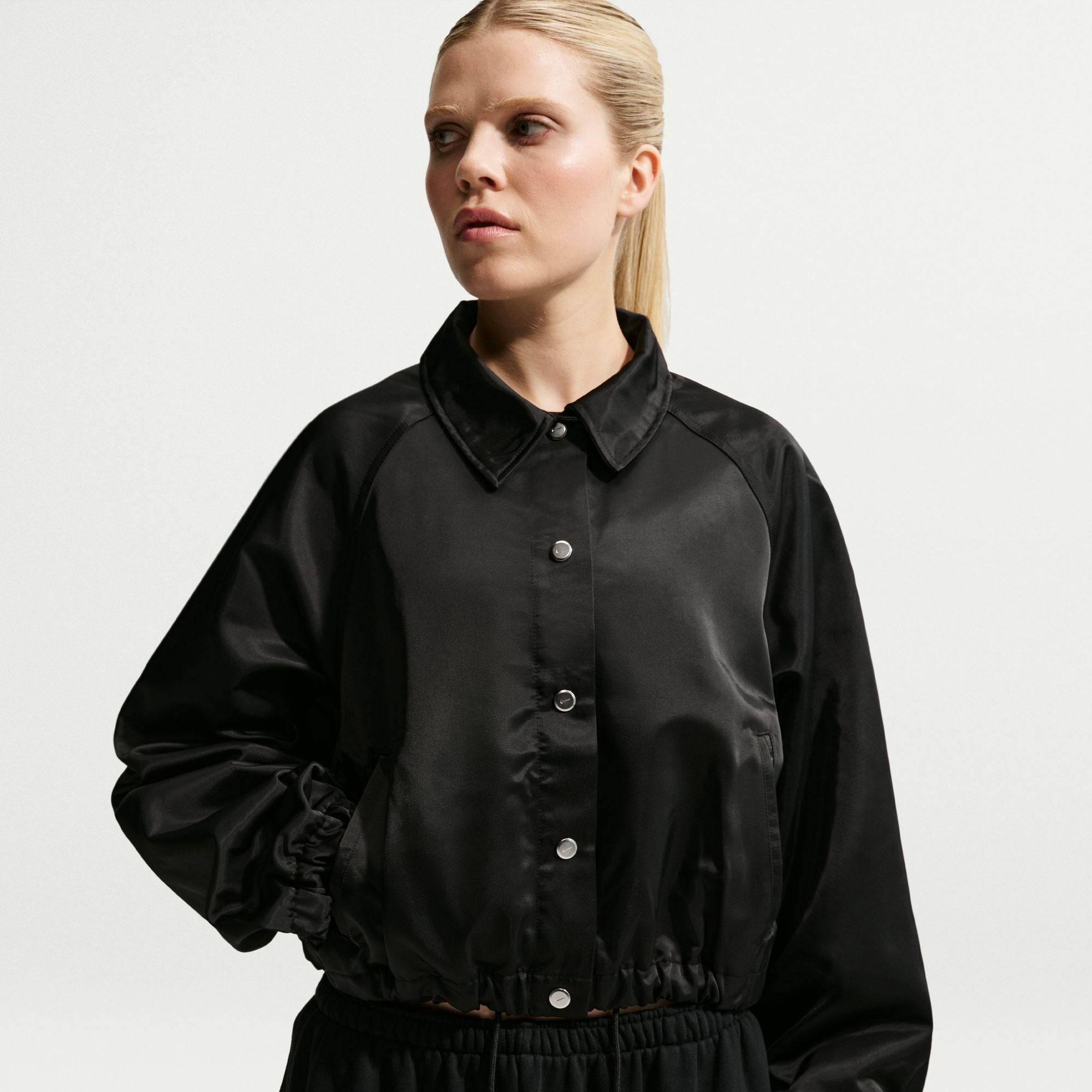 Womens Oversized Satin Coaches Jacket 'Black'