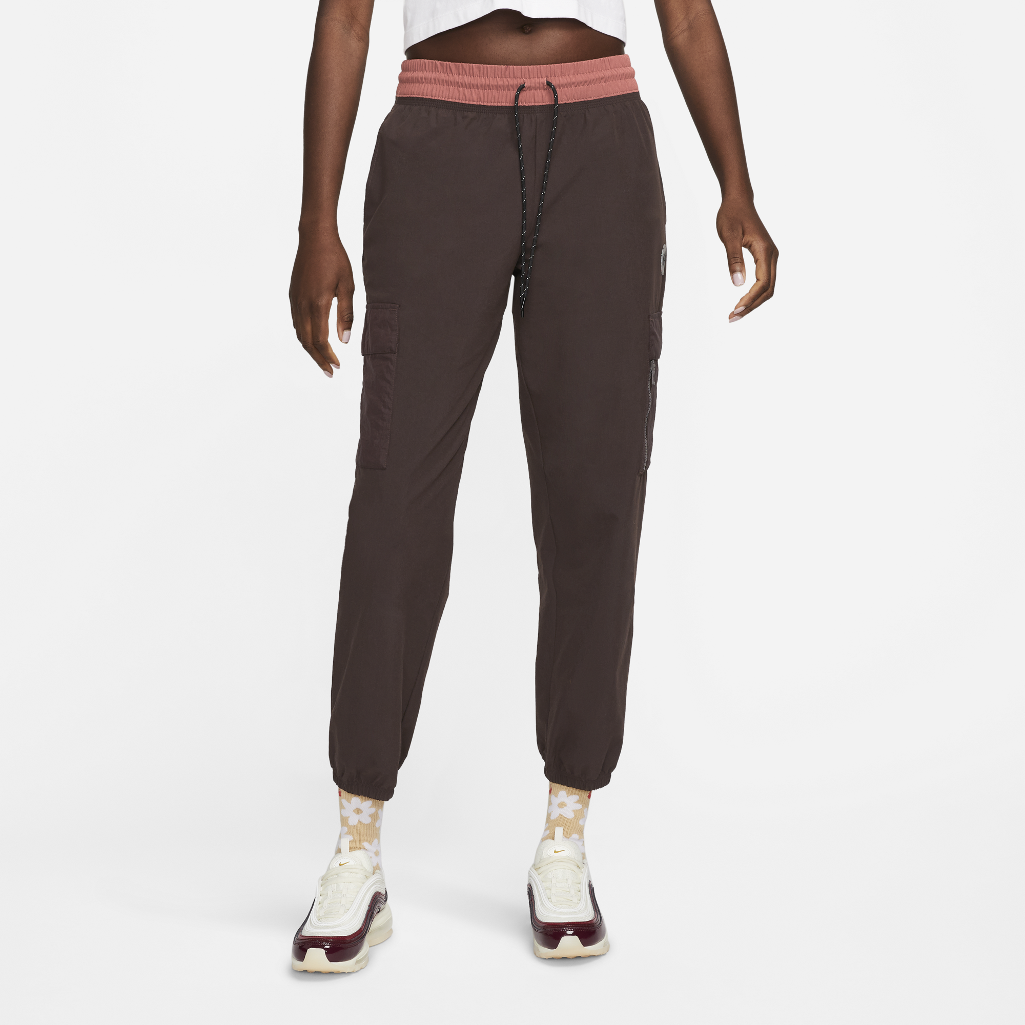 Womens Nike Woven Cropped Cargo Jogger Pants 'Brown'
