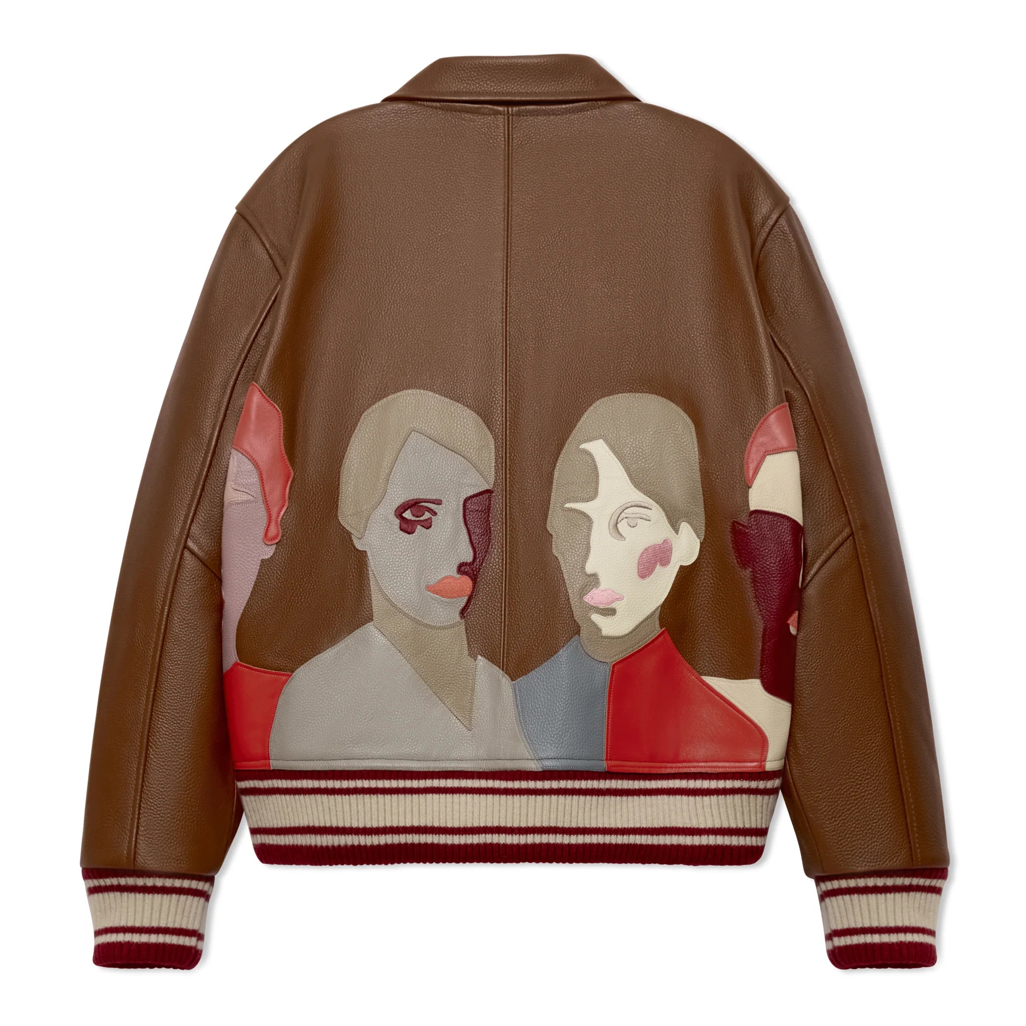 Kidsuper Patchwork Portraits Leather Varsity Jacket 'Brown
