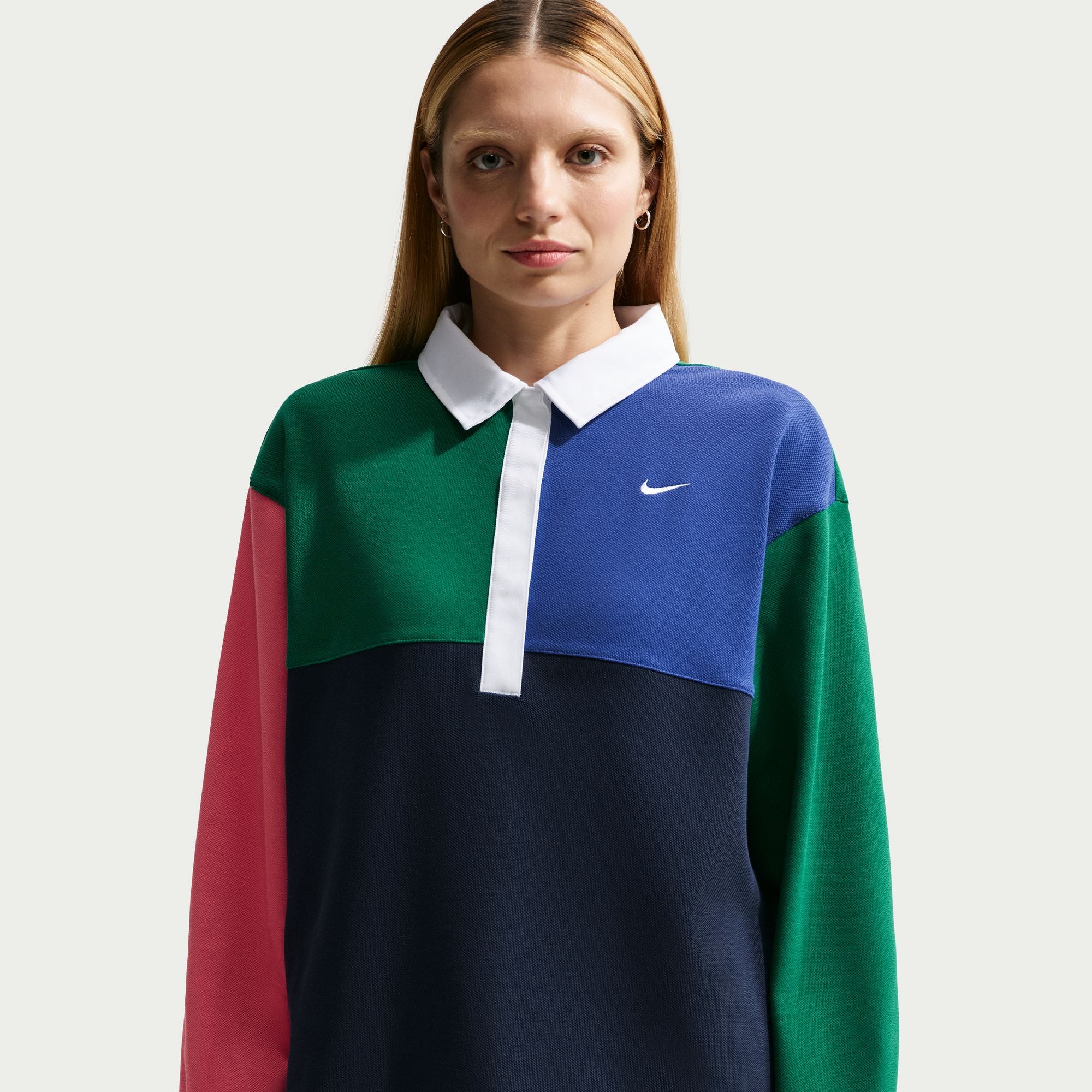 Womens Nike Sportswear Oversized Long-Sleeve Polo Shirt 'Midnight Navy'