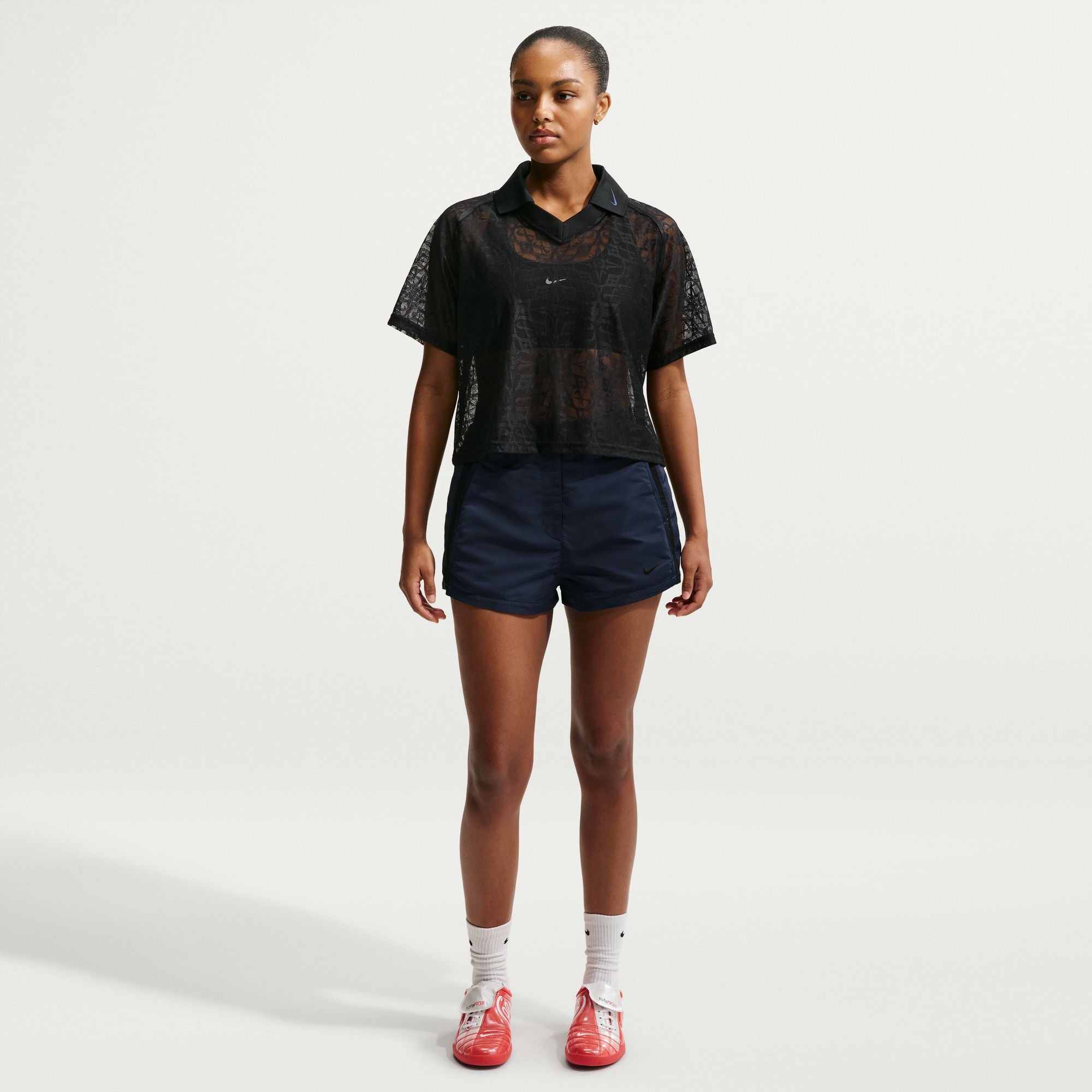 Womens Nike Loose Lace Polo Jersey Top 'Black'