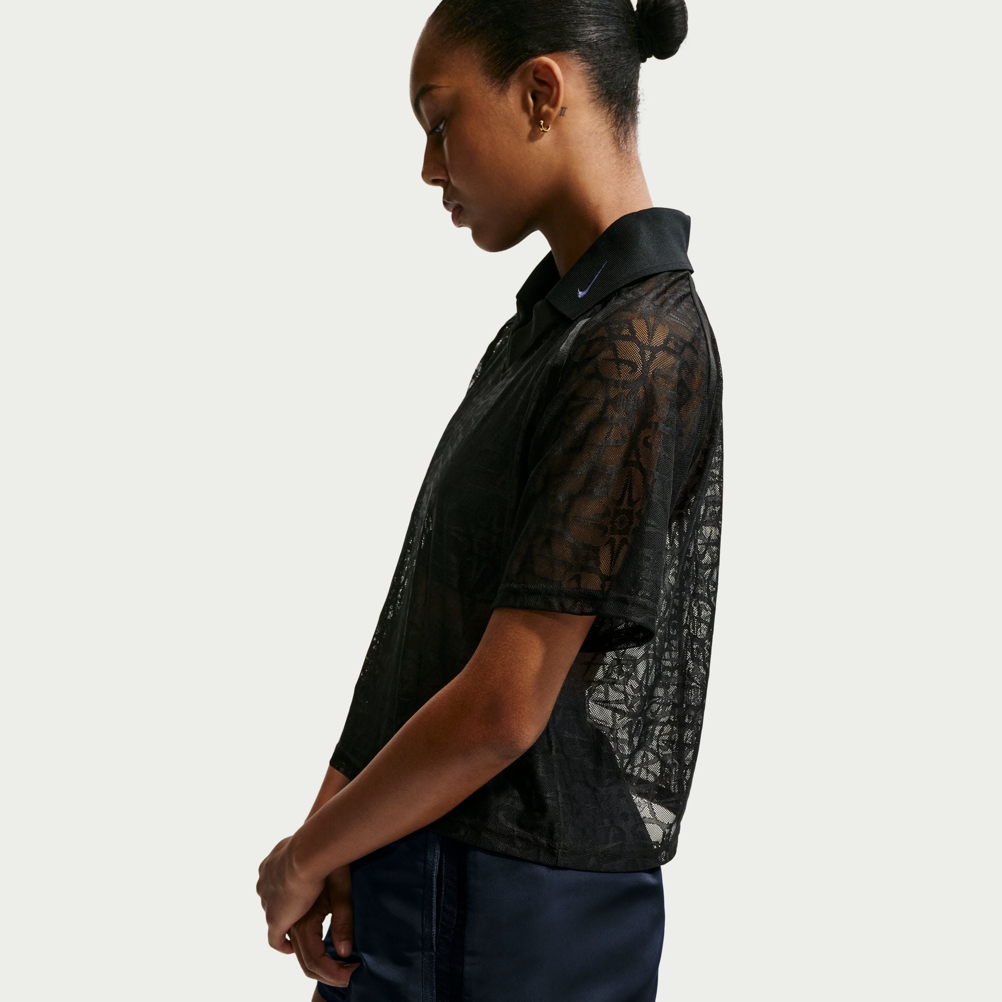 Womens Nike Loose Lace Polo Jersey Top 'Black'