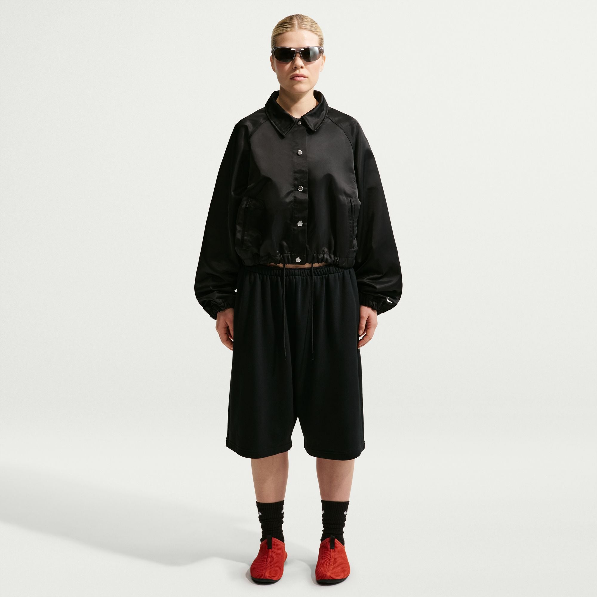 Womens Oversized Satin Coaches Jacket 'Black'