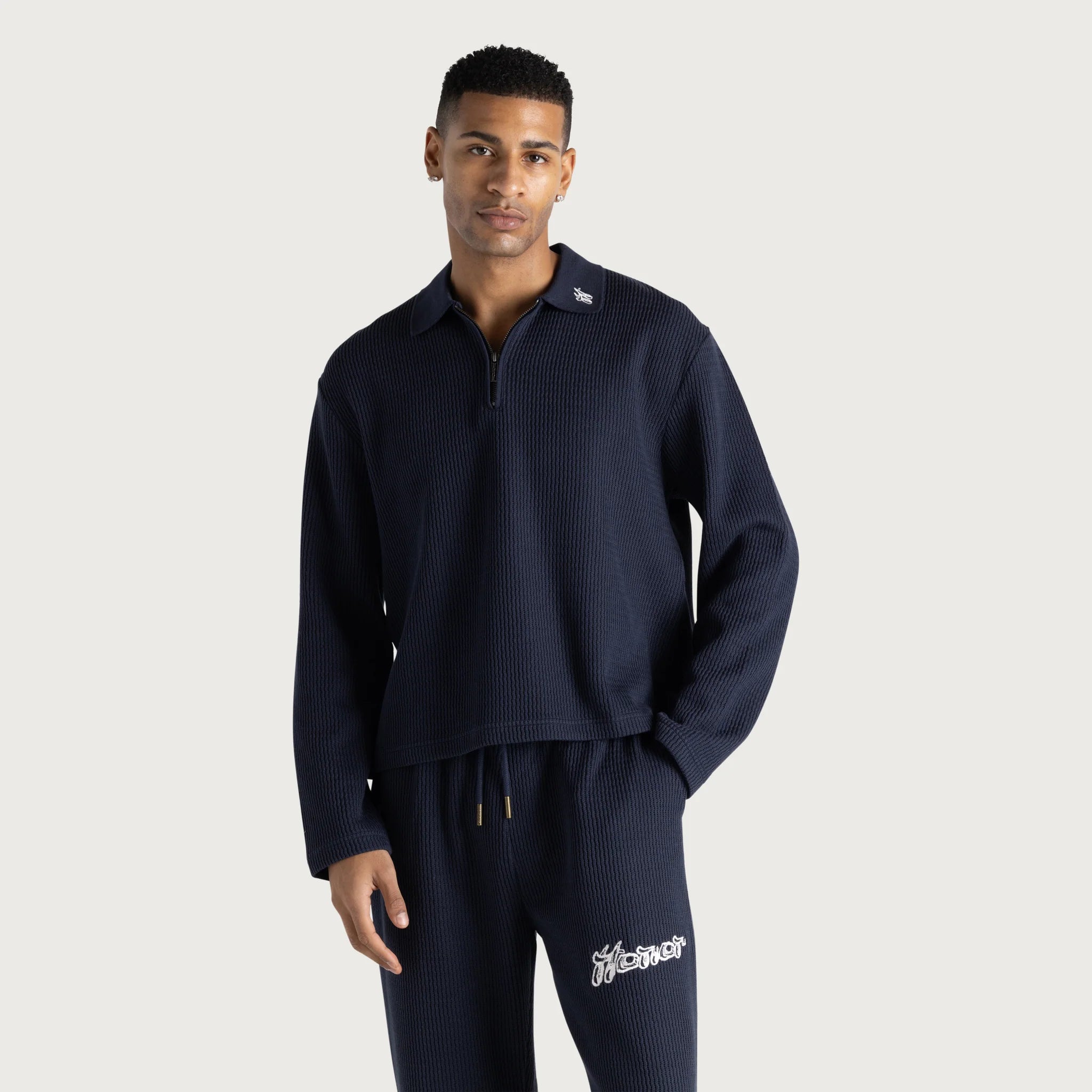 Honor The Gift Wavy Knit L/S Polo 'Navy'
